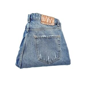 Zara Straight Leg Distressed Denim Jeans Raw Hem Size 08